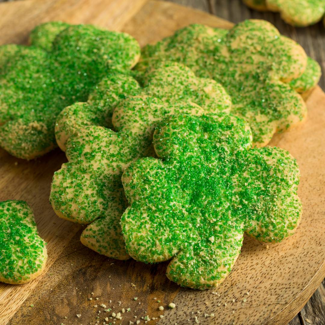 green sugar shamrock cookies